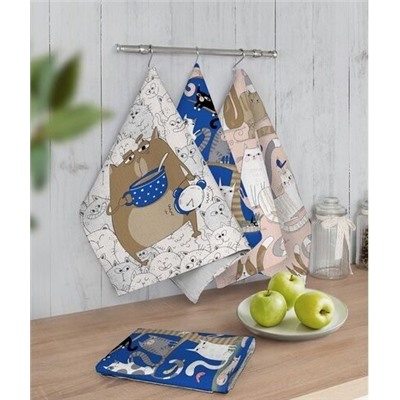 К-т полотенец "Котофания" 50*60 см. - 3 шт. вафля хлопок 100%