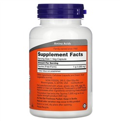 Now Foods, таурин, двойной концентрации, 1000 мг, 100 растительных капсул