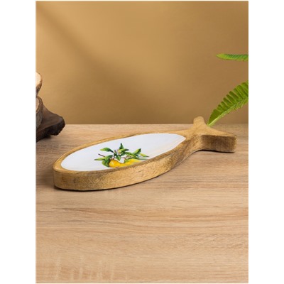 УЦЕНКА Блюдо в форме рыбки «Лимоны» дерево манго 25.5×10×2 см