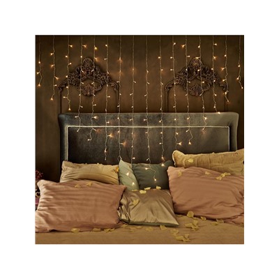 Гирлянда «Бахрома» 2×1.5 м с насадками «Сердце», IP20, прозрачная нить, 124 LED, свечение тёплое белое, 220 В