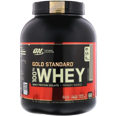 Optimum Nutrition, Gold Standard 100% Whey, сыворотка со вкусом печенья со сливками, 2,1 кг (4,63 фунта)