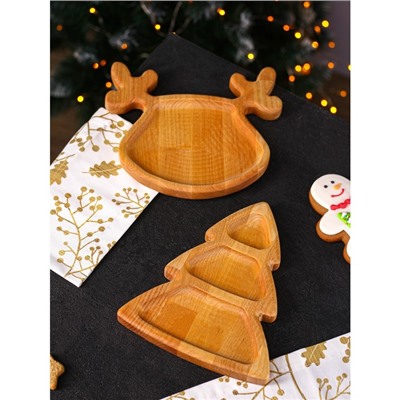 Подарочный набор посуды Adelica «Новогодний олень», 2 предмета: ёлка 22×18 см, тарелка 22×20 см, дерево берёза