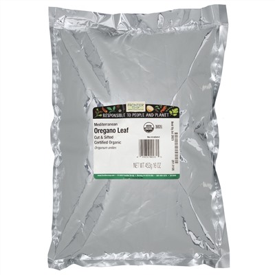 Frontier Natural Products, органический порезанный и просеянный лист средиземноморского орегано, 453 г (16 унций)