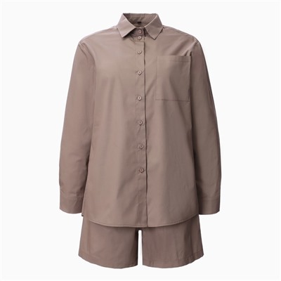 Костюм женский (рубашка, шорты) MIST Summer time, размер 48, цвет кофейный