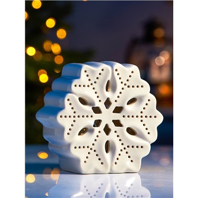 Светодиодная фигура «Снежинка большая», 11×5×11 см, 1 LED, керамика, от батареек LR44×3, тёплый белый свет