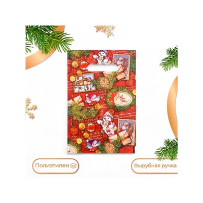 Пакет подарочный новогодний «С Новым годом», полиэтиленовый с вырубной ручкой, 20×30 см