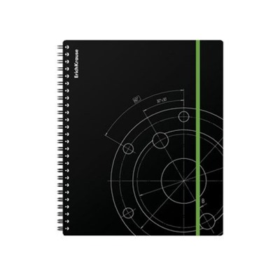 Тетрадь А5+ 80л клетка на спирали "Draft" 49781 черный пластиковая обложка на резинке ErichKrause