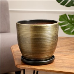 Горшок для цветов «Изысканность», 4.7 л, d=21.5 см, h=19.5 см, керамический, с поддоном, цвет чёрное золото