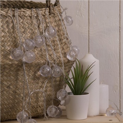 УЦЕНКА Гирлянда «Нить», 5 м, с насадками «Футбольный мяч», IP20, 20 LED, 220 В, 8 режимов, прозрачная нить, свечение белое