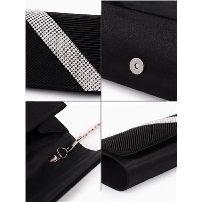 Сумка-клатч вечерняя на магните, на длинной цепочке, с серебристой вставкой, чёрная