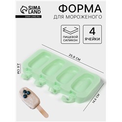 Форма для мороженого «Эскимо классика», силикон, 25.8×14.6×2.6 см, 4 ячейки, МИКС