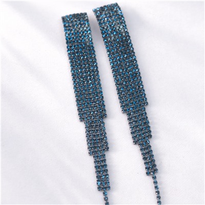 Серьги длинные висячие со стразами "Вечерние", цвет: тёмный синевато-зелёный, арт.012.014