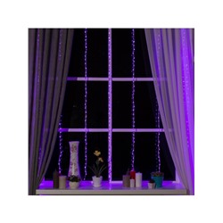 Гирлянда «Водопад» 2×1.5 м, IP20, прозрачная нить, 400 LED, свечение фиолетовое, 8 режимов, 220 В