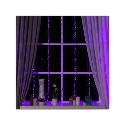 Гирлянда «Водопад» 2×1.5 м, IP20, прозрачная нить, 400 LED, свечение фиолетовое, 8 режимов, 220 В