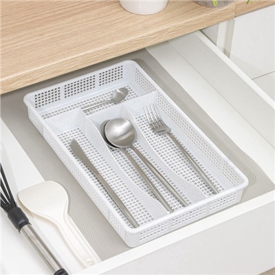 Лоток для столовых приборов в ящик Darel plastic, 4 секции, 34×21×5 см, пластик, белый