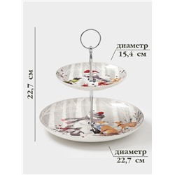 Этажёрка для фруктов и десертов «Снежные забавы», 2 яруса, d=22.7 см, d=15.4 см, h=22.7 см, керамика, белая