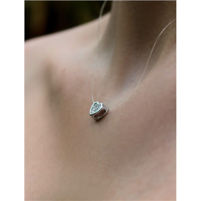 Колье Сердце из серебра с фианитами родированное (на леске) 925 пробы пк-03