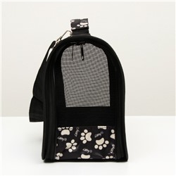 Сумка-переноска каркасная «Лапки Happy», размер М, 40×21×27 см, чёрная
