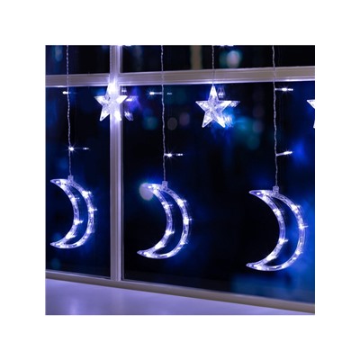 Гирлянда «Бахрома» 2.7×0.9 м с насадками «Месяц», IP20, прозрачная нить, 138 LED, свечение белое, 8 режимов, 220 В