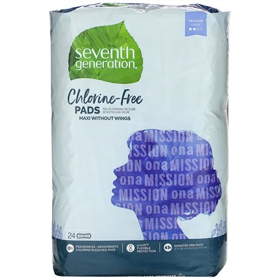 Seventh Generation, Chlorine Free Maxi Pads without Wings, Regular, 24 Pads (Discontinued Item)