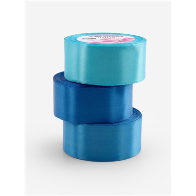Атласная лента, набор 3 шт., 40 мм, 23±1 м, голубая, синяя