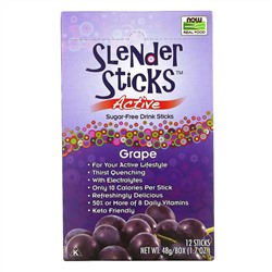 Now Foods, Real Food, Slender Sticks, Active, напиток с виноградным вкусом, 12 стиков, 48 г (1,7 унции)