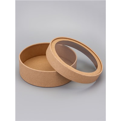 Набор круглых подарочных коробок, завальцованные с окном, крафт, набор 8 шт., 18×6 см