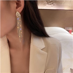 Серьги длинные вечерние сияющие со стразами, 10 см.