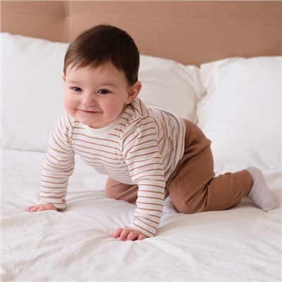 Лонгслив Крошка Я BASIC LINE, рост 62-68 см, полоска бежевая