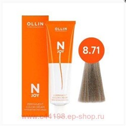 OLLIN "N-JOY" 8/71 – светло-русый коричнево-пепельный, перманентная крем-краска для волос 100мл