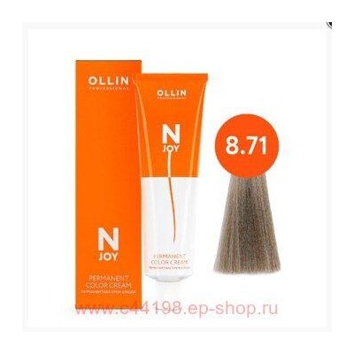 OLLIN "N-JOY" 8/71 – светло-русый коричнево-пепельный, перманентная крем-краска для волос 100мл