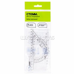 Набор чертежный, размер M (линейка 20см, 2 треугольника, транспортир), прозрачный, бесцветный