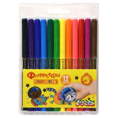 Фломастеры 12цв "ЗВЕЗДОЧКИ" смываемые ФФКМ12 Каляка-Маляка