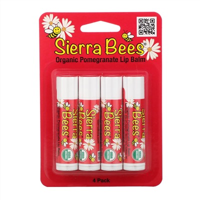 Sierra Bees, органические бальзамы для губ, гранат, 4 штуки по 4,25 г (0,15 унции)