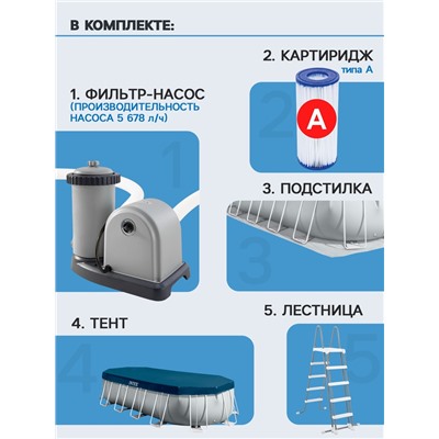 Бассейн каркасный INTEX Prism Frame 26798NP, 610×305×122 см, фильтр-насос, лестница, тент, подстилка