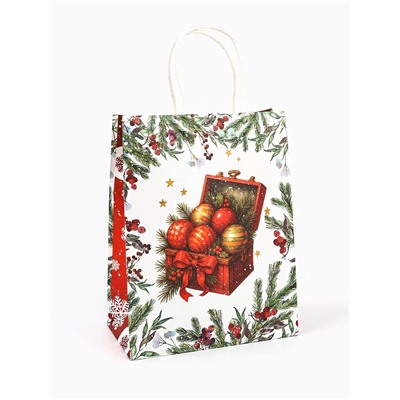 Пакет бумажный подарочный новогодний крафт «Подарки в Новый Год» 27×21×11 см