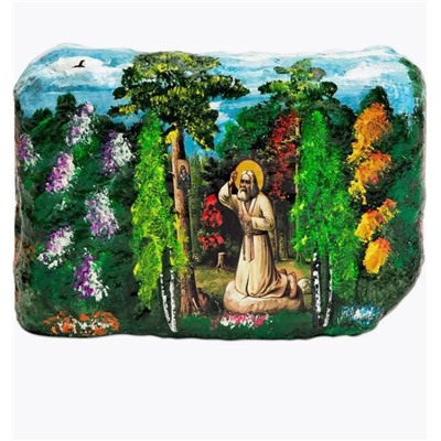 Камушек средний с иконой преподобного Серафима Саровского 6-8 см