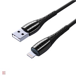 Кабель для зарядки Богатырь iP, 1м, Быстрая зарядка 2.4А, 12W, тканевый, черный