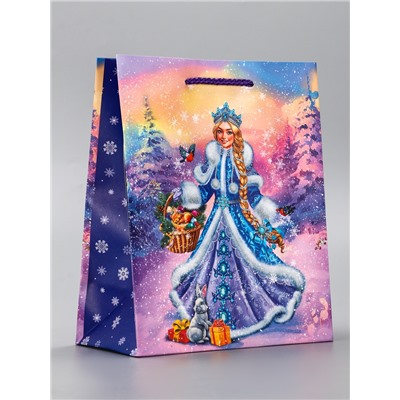 Пакет подарочный новогодний ламинированный, «Снегурочка ждет Деда Мороза», 18×10×22.3 см