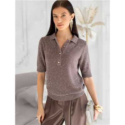 Джемпер поло с застежкой на пуговицы из хлопковой пряжи с пайетками