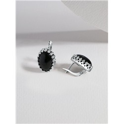 Серьги из серебра с нат. чёрным агатом родированные 925 пробы 2-4064р442