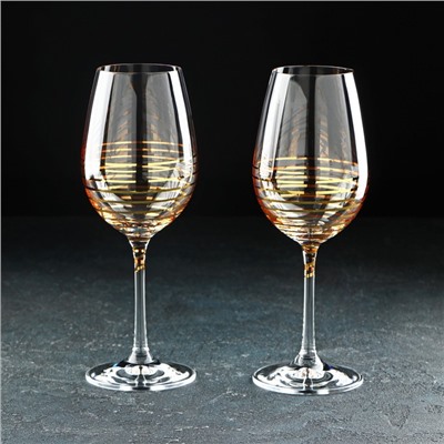 Бокалы для вина «Золотая спираль», 350 мл, набор 2 шт., хрустальное стекло, прозрачные, золотистые