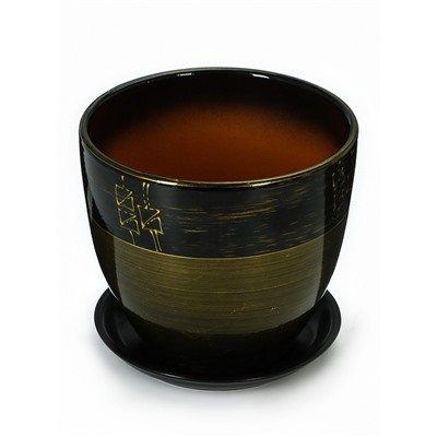 Горшок для цветов «Мираж», керамический, с поддоном, 5 л, коричневый с золотыми полосками