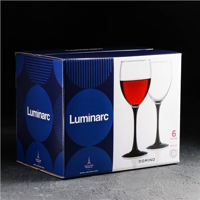 Бокалы для вина Luminarc Domino, 350 мл, набор 6 шт., стекло, прозрачные, чёрная ножка