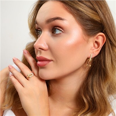 Комплект ювелирной бижутерии Итальянское золото (покрытие желтое 14к), серьги и кольцо 17 р, вставка: фианиты, цвет: прозрачный, арт.213.948-17