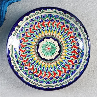 Ляган узбекский Риштанская керамика «Узоры», для плова, d=25 см, синий