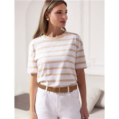 Свободная футболка в широкую полоску из премиального хлопка с эластаном