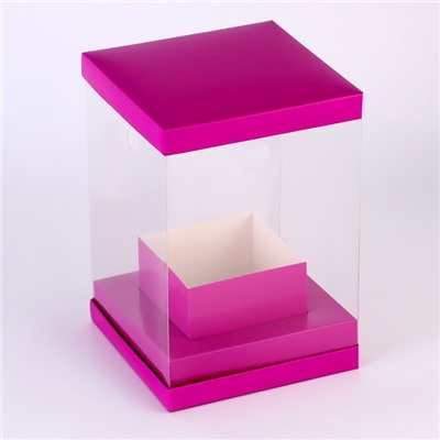 Коробка для цветов с вазой и PVC окнами складная, 16×23×16 см, однотонный, лаванда