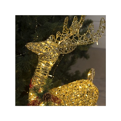 Светодиодная фигура «Олень с санями золотистый», олень: 50×85×18 см, сани: 70×43×22 см, металл, 220 В, свечение тёплое белое