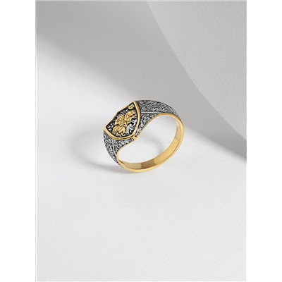 Печатка мужская из золочёного серебра с чернением - Святой Георгий Победоносец 925 пробы 1-173чз